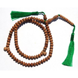 Sandalwood Prayer beads - 7mm- Contoured beads Sandal Wood Tasbih Prayer Beads with Green Tassels