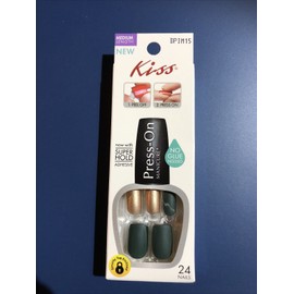 Kiss Press On Nails , Hunter Green & Matte Gold  MED Length