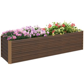Outsunny 8 x 2 x 2ft Galvanized Raised Garden Bed Kit, Outdoor Metal Elevated Planter Box with Safety Edging, Large Raised Bed for Growing Flowers, Herbs and Vegetables, Brown