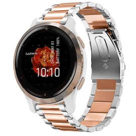 Compatiable with Venu 2S Band, Giaogor Quick Release Stainless Steel Metal Replacement Straps for Garmin Venu 2S Smartwatch (Silver-Rose Gold)