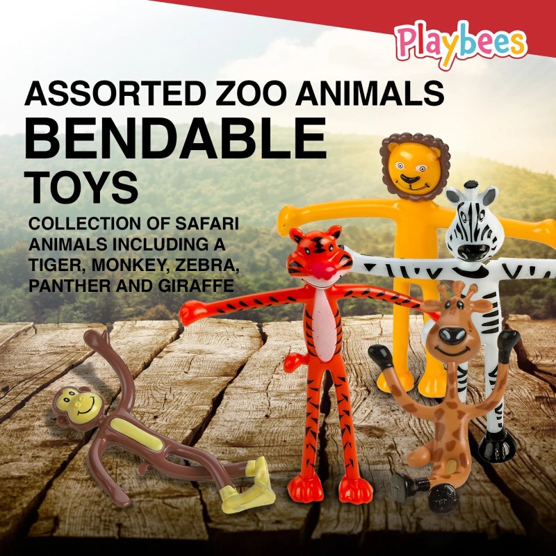 Playbees Bendable Mini Zoo Animals - 12 PCK - Flexible