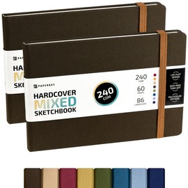 PaperBay 240 GSM Mixed Media Sketchbook 2-Pack, 5.3x7.7 in Small Hardcover Art Paper Pad to Mix Dry or Wet Marker, Pastel, Light Watercolor Washes, for Travel Journal or Mini Sketchpad (Coffee Brown)