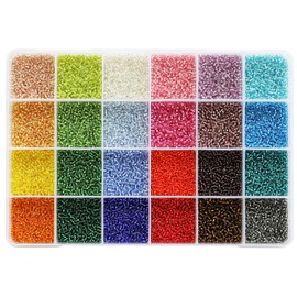 KERGAEN 2mm Sliver Lined Glass Seed Beads About 24000pcs,12/0 Small Craft Beads for Jewelry Making Craft Beads Supplies with Elastic String and Needles (1000Pcs Per Color, 24 Colors)