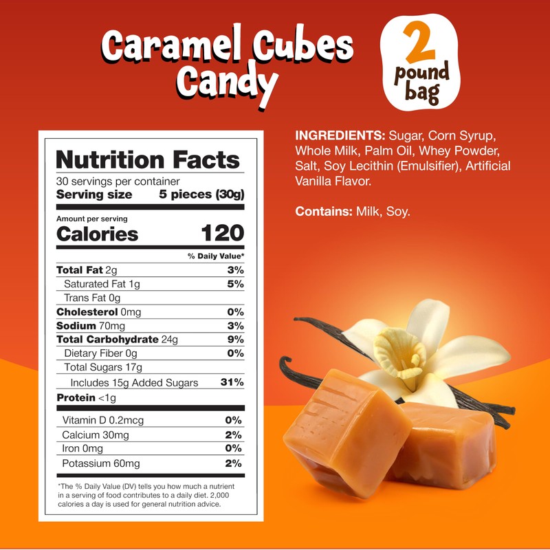 Caramel Cubes Candy - 2 Pound Bulk Pack (About 135