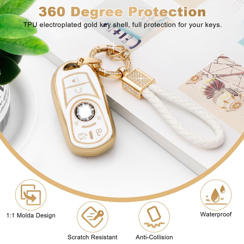 PIFOOG - Funda para llave Buick 6 botones (blanco dorado