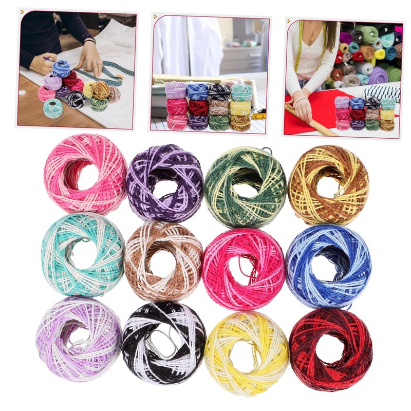 Tofficu Multi-Function Embroidery Thread Kit 12 Rolls Cotton Yarn for