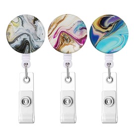Knocent Retractable Badge Reel Clip, Cute Badge Holder Nursing Badge Reels with Alligator Clip, Name Decorative Badge Clip on ID Card Holders (Pretty Marble-3pack)
