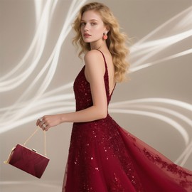 SUIKIHUM Satin Evening Bag Clutch Purse for Women, Chain Tassel Wedding Handbag, Compact Formal Clutch for Party Bride Guest, Red