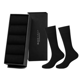 5 Pairs Mens Dress Socks Comfortable Cotton Crew Sock Calf High Breathable Formal Socks with Gift Box, Size 6-10 (Black)