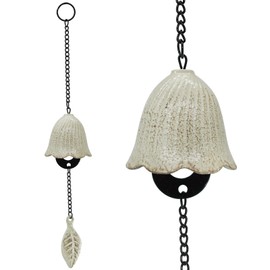 MrMrKura Japanese Leaf Wind Chimes, Small Wind Bell Pendent for Outside Hanging Cast Iron Wind Chime Ornament for Bless Garden Backyard Home Decor (White)