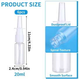 simarro 6Pcs Empty Nasal Spray Bottles, 20 ml Nasal Spray Bottles PET Refillable Atomiser Spray Bottle Reusable Empty Nasal Spray Bottle for Perfume, Essential Oils, Saline Solution