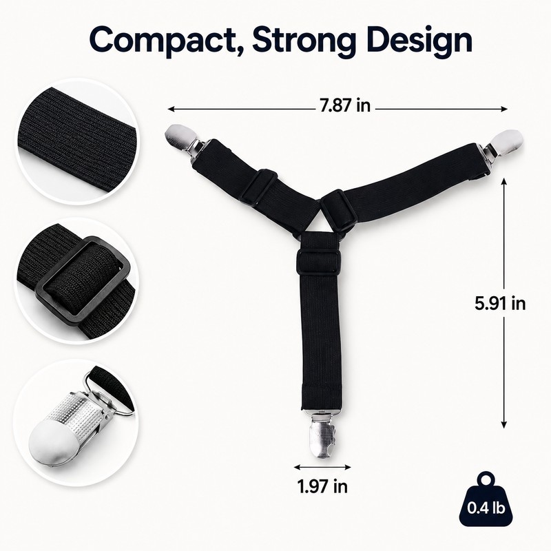 4-Piece Bed Sheet Grippers for Secure Sheet Fit - Adjustable