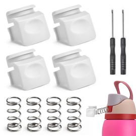 Sankoly 4pcs Replacement Button Compatible with Owala FreeSip 19/24/32/40oz,Water Bottle Lid Switch Replacement with Springs and Tiny Screw Driver, White