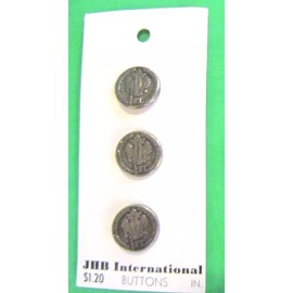 (3) VINTAGE JHB 5/8" 1/4 FL SILVER METAL SHANK COIN-LIKE BUTTONS ITALY NOS-X44