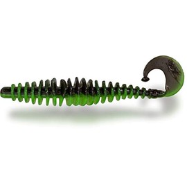 Magic Trout Premium T-Worm Fishing Accessories Trout Fishing Rubber Fish with Twister Tail, Neon Green/Black, 5.5 cm