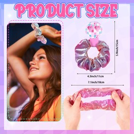 Juinte 12 Set Olorful Elastic Hair Scrunchies Bulk for Women Fans Rainbow Disco Scrunchies with Label Cards Shiny Hairbands for Gymnastics Birthday Party Favors Gifts Accessories