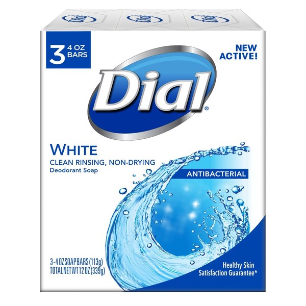 Dial Antibacterial Deodorant Soap, White, 4 Ounce (Pack of 3) Bars