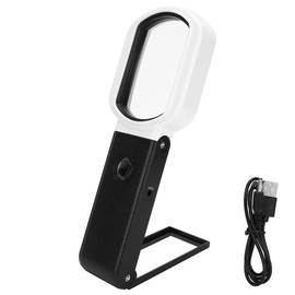 Handheld Magnifying 10X 25X Dual Glass Folding Magnifier Square W/ 9 LED Banknote Security Check