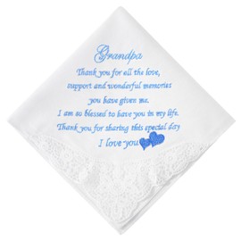 PACGOTH Wedding Handkerchiefs Mother Father of the Bride Gifts, Mother of the Groom Gifts Embroidered Hankies On Wedding Day (Gift for Grandpa)
