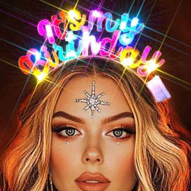 JAKAWIN Light Up It's My Birthday Headband Glowing Birthday Tiara for Women (Color)