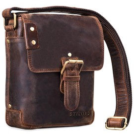 STILORD 'Alessio' Leather Messenger Bag Men Small Vintage Shoulder Bag Men's Bag 8.4' Vintage Design Made of Genuine Leather, Colour:Zamora - Brown