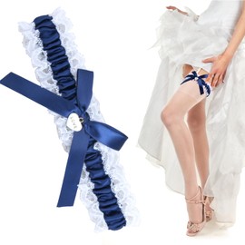Brautstrumpfband, Blau Weisses Strumpfband für Hochzeit, Blaues Strumpfband Hochzeit,Braut Geschenk, Damen Spitze Bein Strumpfband, 35-60cm, Etwas Blaue