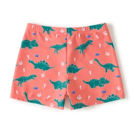 AMIYAN Boys Swim Trunks with Brief Liner Compression Swimming Shorts Stretchy Quick Dry Swimsuit Orange Dinosuar M 2-3T