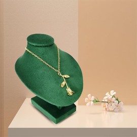 SCIKHEFT Mini Pendant Jewelry Display Stand Bust White PU Holder Black Velvet Mannequin Necklace Stand Wooden Portrait Model 12cm (Green)