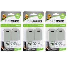 Duck Brand EasyMounts Picture Hanger for Interior Drywall - Frame Hangers for Hanging Pictures - Wall Hanging Kit with Built-In Level, No Tools Required - Holds Up to 15lbs - Gray, 6-Pack