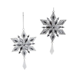 Kurt Adler D4241 Jeweled Snowflake with Dangle Silver Tone 6.75 Inch Metal Hanging Christmas Decoration Ornament