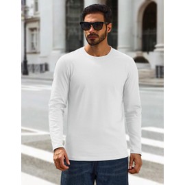 Cotrasen Long Sleeve Shirts for Men Cotton Tee Shirts Crew Neck Moisture Wicking Soft Casual Basic T-Shirts White 2XL