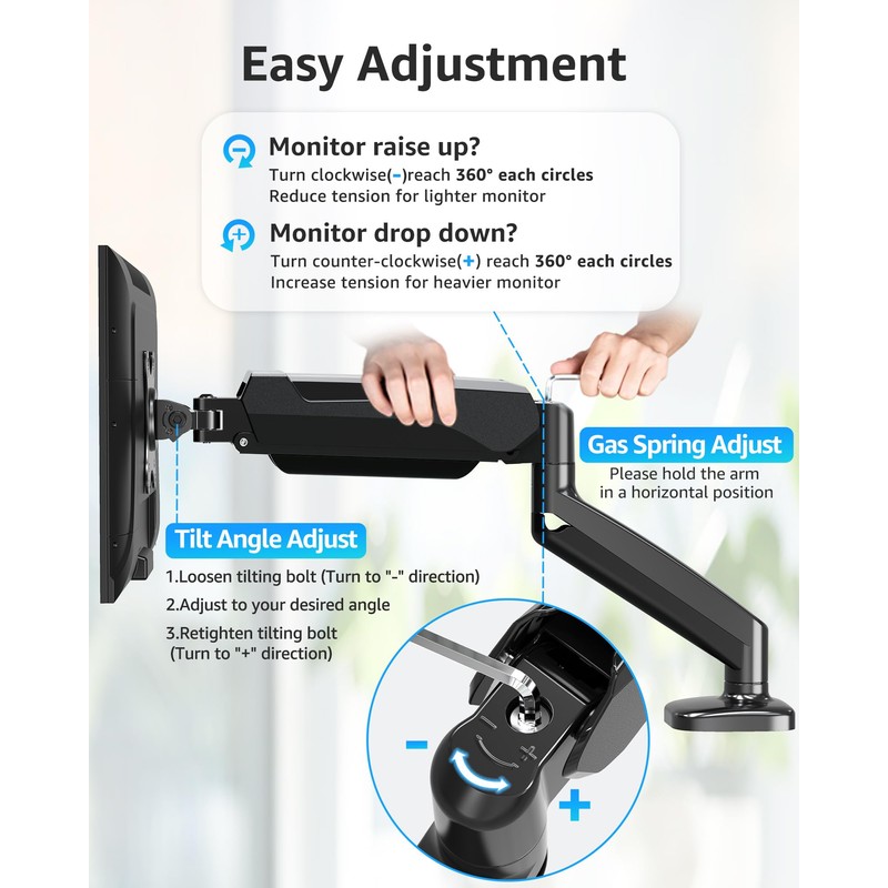 MOUNTUP Single Monitor Desk Mount, Adjustable Gas Spring Monitor Arm