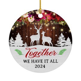 Oldchi Christmas Deer Ornament Flower and Light Wood, Tree Hanging Decorations, Winter Gift Ceramic Ornament, Deer Lovers Gift, Together We Have It All
