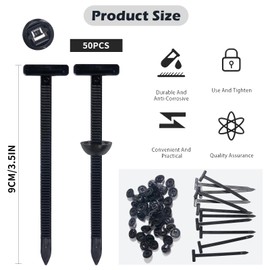 Zalizr 50 Pcs Heavy-Duty Nylon Universal Cable Tie Buckles with Pin & Button, Multipurpose Self-Locking Zip Tie Holders for Auto Repair, Cable Management, and Quick Fix Solutions