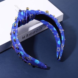 YAHPERN Hanukkah Headband for Women Star Headbands Blue Jeweled Crystal Rhinestone Knotted Headband Holiday Hanukkah Hair Accessories Outfits the Festival of Lights Gifts (Menorah 1)
