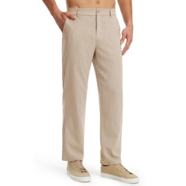 Libin Men's Imitation Linen Pants Beach Pants Lightweight Pants Casual Lounge Travel Pants, Khaki 34W x 30L