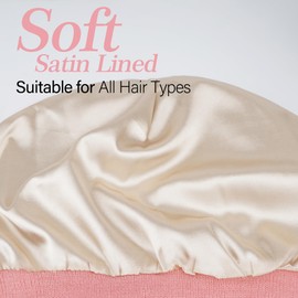 Bequemer Laden Womens Winter Warm Satin Lined Knit Beanie Hat Slouchy Skull Caps Silk Lining Ski Hats for Women Pink