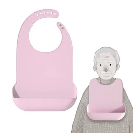 GVRGO Silicone Adult Bibs for Eating, Portable Waterproof Reusable Washable Bibs with Food Catcher, Feeding Bib for Women - Pink Keel