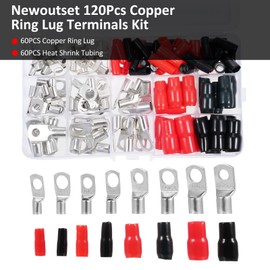 120PCS Copper Ring Lug Terminals Kit, Wire Connectors, Terminal Connectors, Copper Wire Lugs for 4 6 8 10 AWG, Ring Terminals with Heat Shrink Tubing