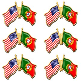 6/ Pack -American Portugal Friendship Flag Pins Bulk -1.4” Metal US USA Portuguese Lapel Pins Badge Button Button Souvenir