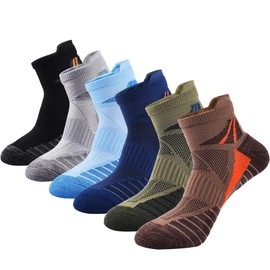 J.WMEET - Calcetines atléticos de corte bajo para hombre, malla de algodón, acolchados, para correr, ventilación, deportes, paquete de 6, Negro/gris/café/azul oscuro/verde oliva/azul cielo, 6-12
