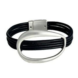 YKKZART Black Bracelets for Women Leather Bangles Silver Circle Layer Leather Wrap Bracelets for Women Gift Hand Wrist Jewelry