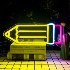 Pencil School Teacher Neon Signs for Wall Decor,Dimmable Teacher Welcome Sign,USB Powered for Classroom Student Kids Room Man Cave Birthday Gifts(15.7 * 6.2in)