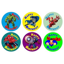 48 Superhero Themed Happy Birthday Stickers. Superhero Birthday Party Decoration Party Bags Fillers Gift Present Treat Parties Sweet Bag Labels Sticker