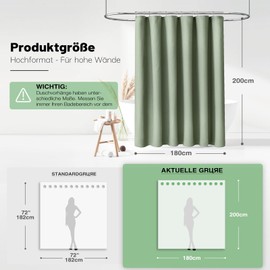 BTTN Waffle Shower Curtain, 180 x 200 cm, Anti-Mould, Heavy, Inner Coated with Waterproof Film, with 12 Plastic Hooks, Weighted Polyester Shower Curtains for Bathroom, Green/Sage Green