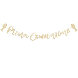 "Prima Comunione" Garland Glitter Gold Christening Sacrament Decorative Paper Banner for Boys Girls Party Decoration Hanging Baby Accessories