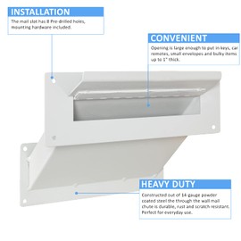 Durabox Through The Wall Mail Slot, Two Piece Deposit Chute Drop for Documents, Mail, Checks, Payments - Adjustable Mail Chute with Pre Drilled Mounting Holes, Screws D100 (Grey)