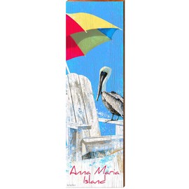 Mill Wood Art Anna Maria Island Pelican & Beach Umbrella SAN1 - Medium 9.5" x 30"