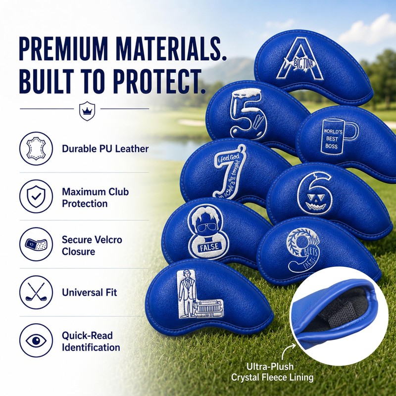 Office Themed Golf Iron Head Covers Set of 10, Leather