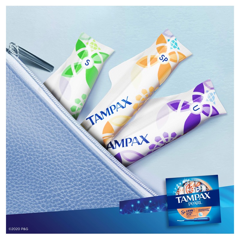 Tampax Pearl Tampons with Plastic Applicator, Super Plus Absorbency, Unscented,